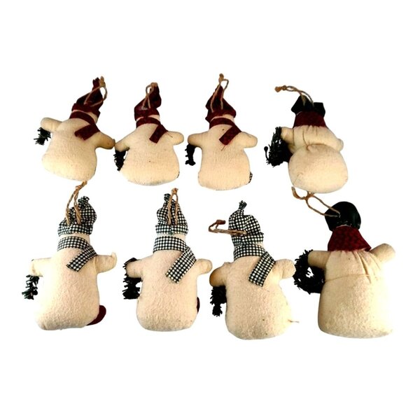 Set Of 8 Rustic Snowman Christmas Ornaments With Plaid Details & Button Accents - Picture 2 of 10
